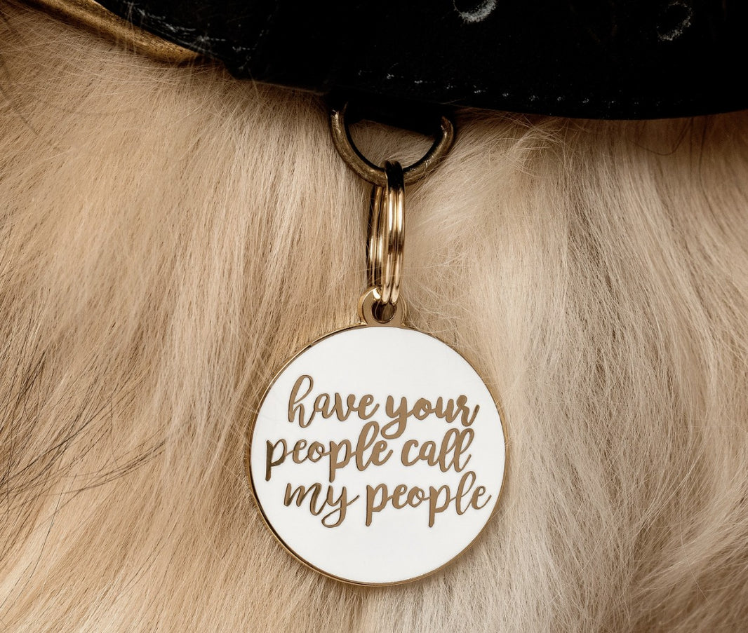 Have Your People Call My People White with Gold Dog Charm