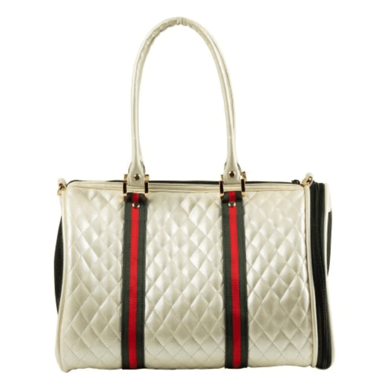 Mini JL Duffel Quilted Ivory Dog Carrier with Designer Stripes image 0