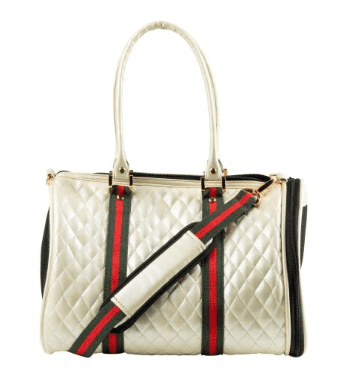 Mini JL Duffel Quilted Ivory Dog Carrier with Designer Stripes image 1