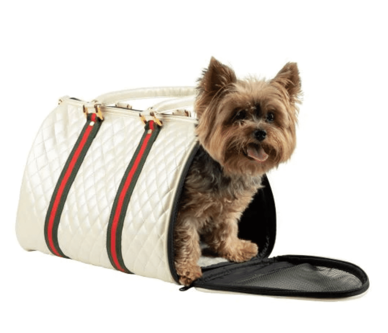 Mini JL Duffel Quilted Ivory Dog Carrier with Designer Stripes image 2