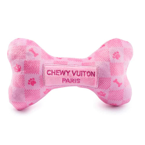 Pink Checker Chewy Vuiton Dog Bone Toy