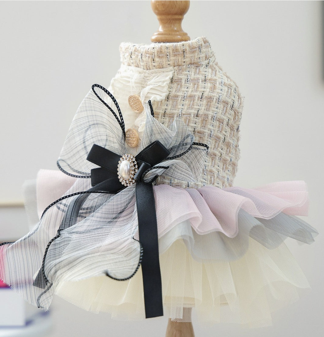 The Jacqueline Dog Dress in Champagne Tweed