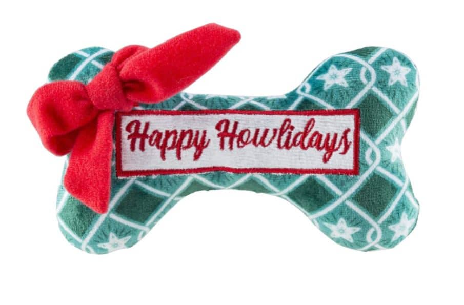 Green Stars Happy Howlidays Dog Bone Toy image 0