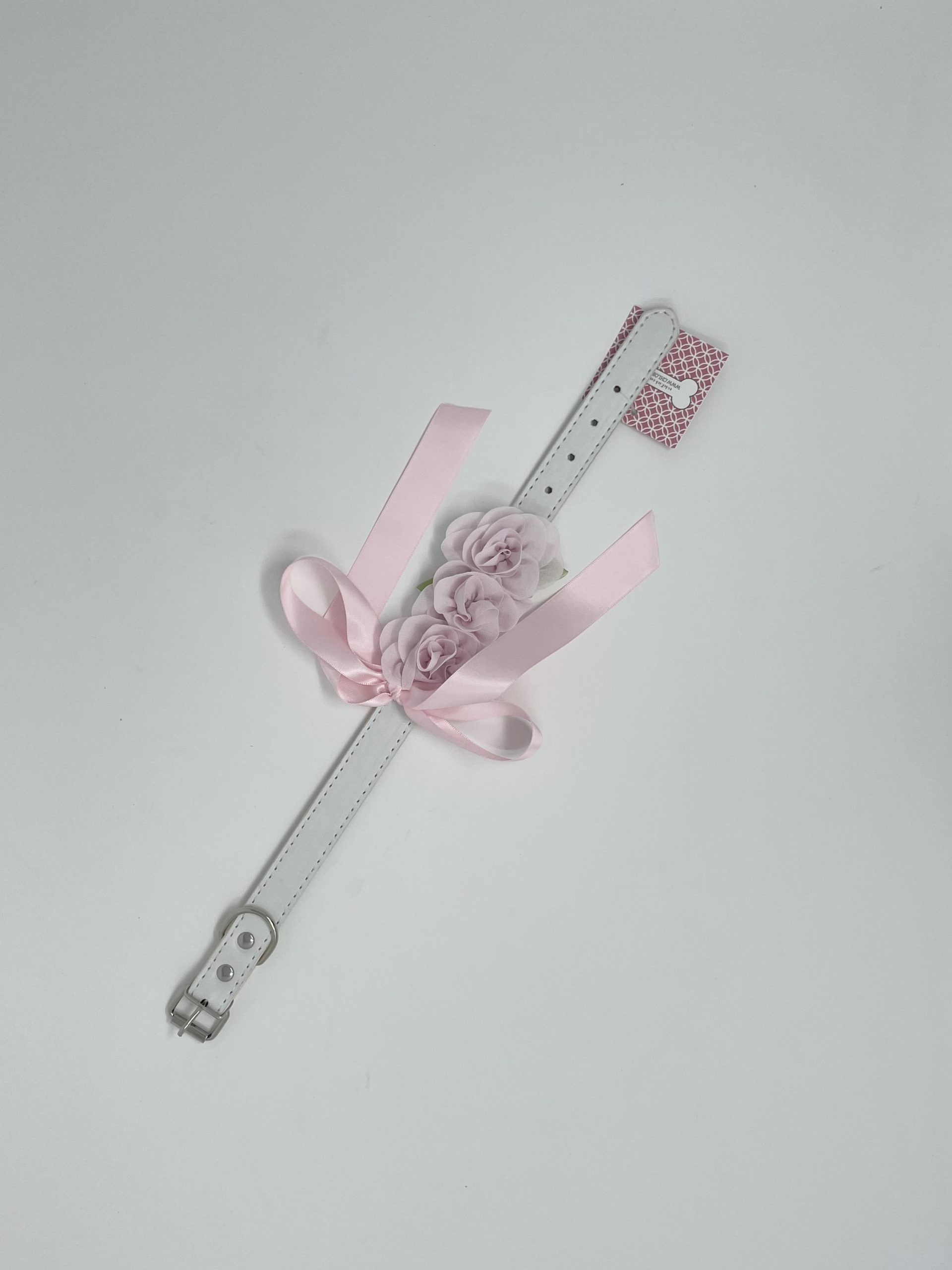 White Dog Collar with Light Pink Flowers image 1