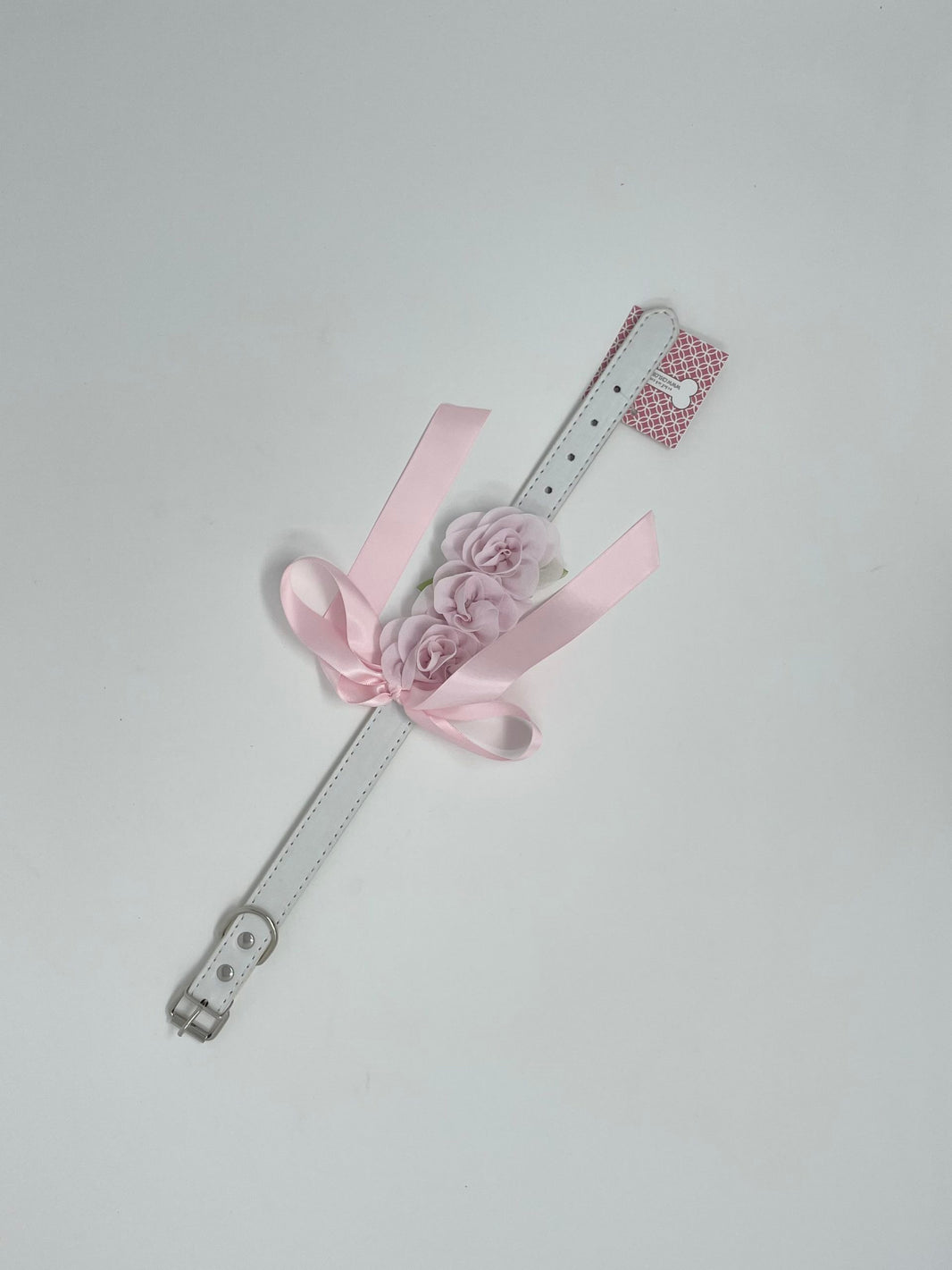 White Dog Collar with Light Pink Flowers image 1