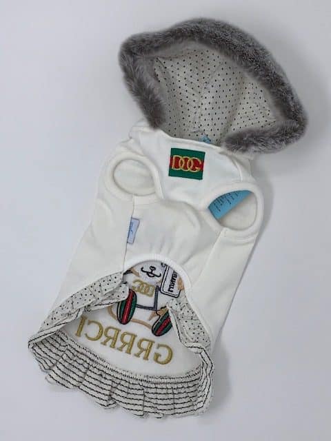 GRRRCI "Selfie Bear" Dog Hoodie with Lace - Ivory image 2