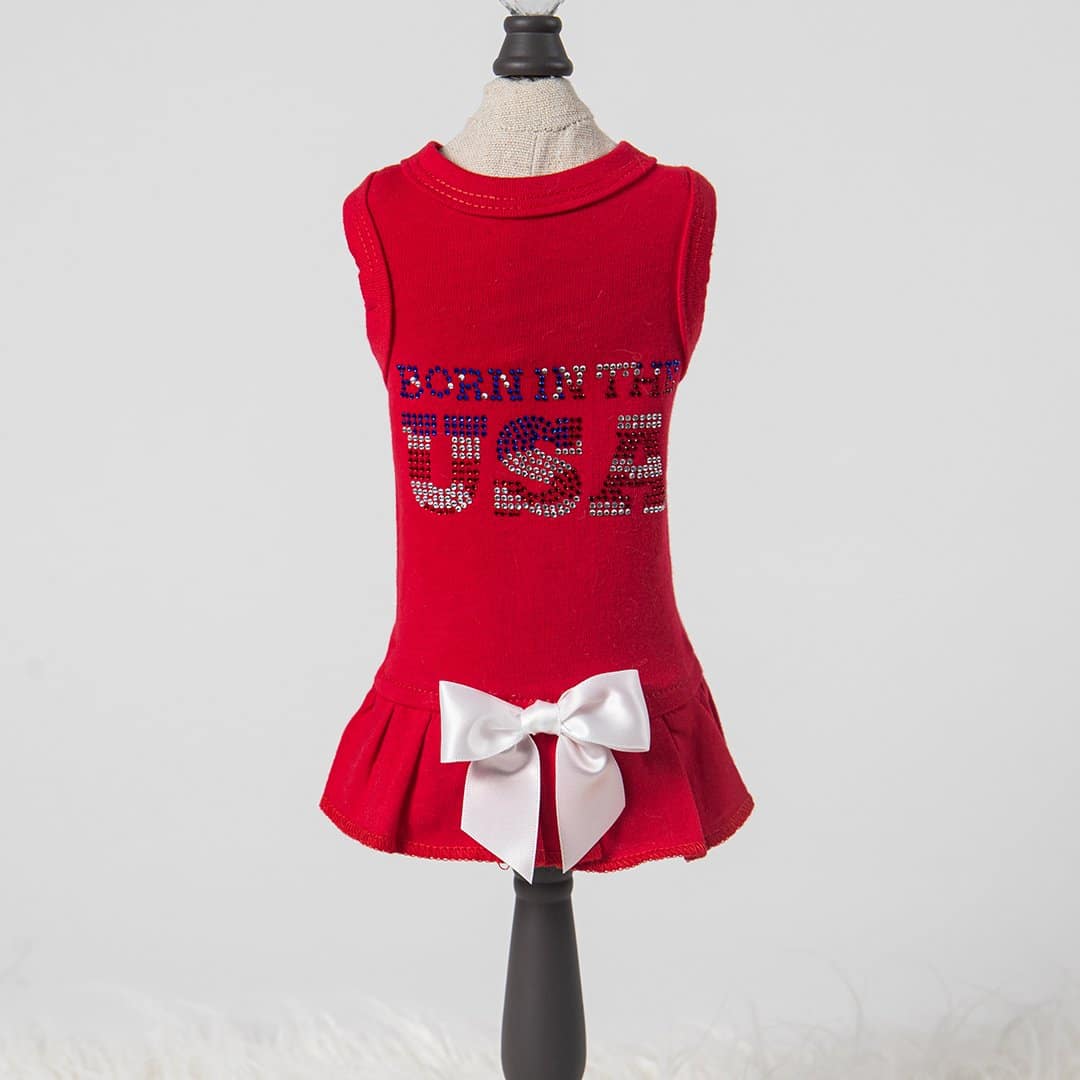 Born In The USA Dog Dress - Red image 0