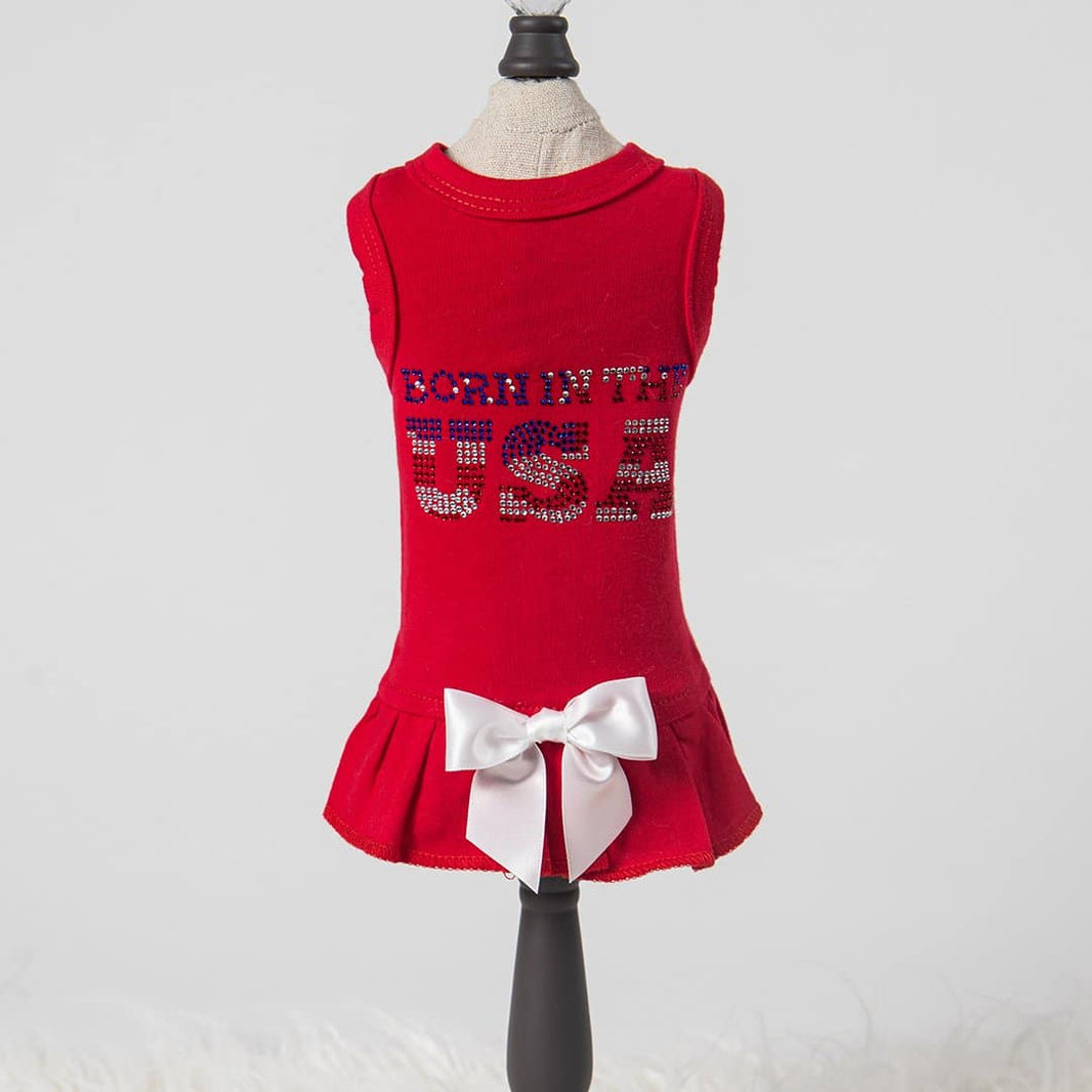 Born In The USA Dog Dress - Red image 0