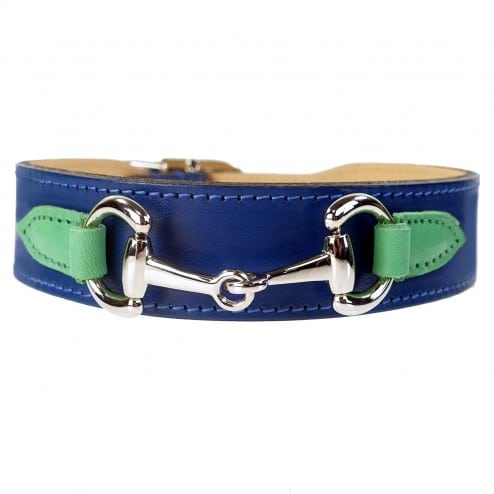 Belmont Dog Collar in Cobalt Blue, Kelly Green & Nickel image 0