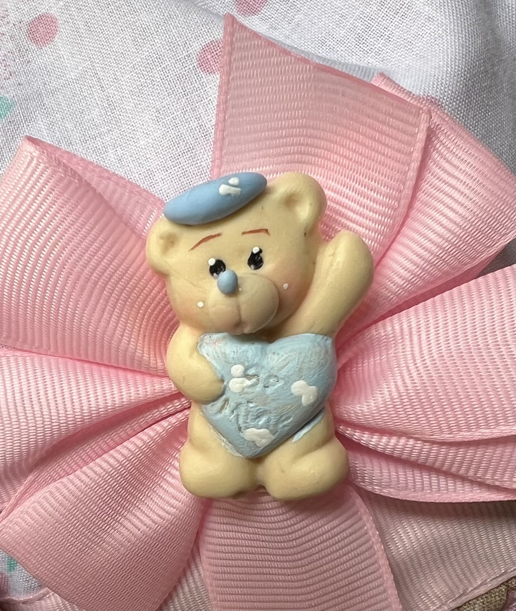 Sweet Bunnies and Pink Dots Dog Dress with Bear Brooch - Large image