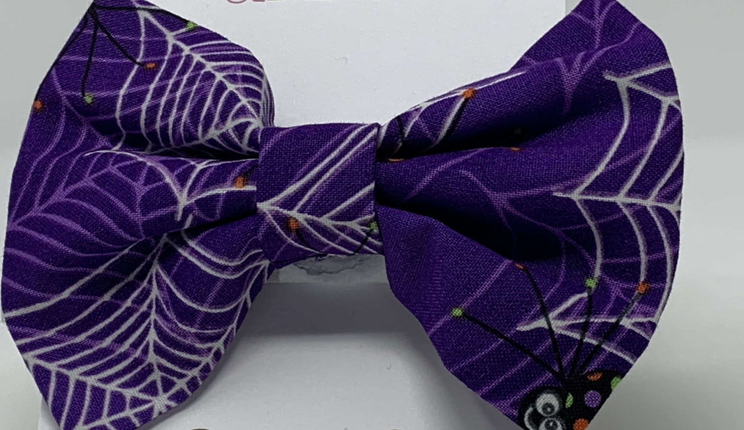Glow in the Dark Purple Spiders Dog Bow Tie image 0