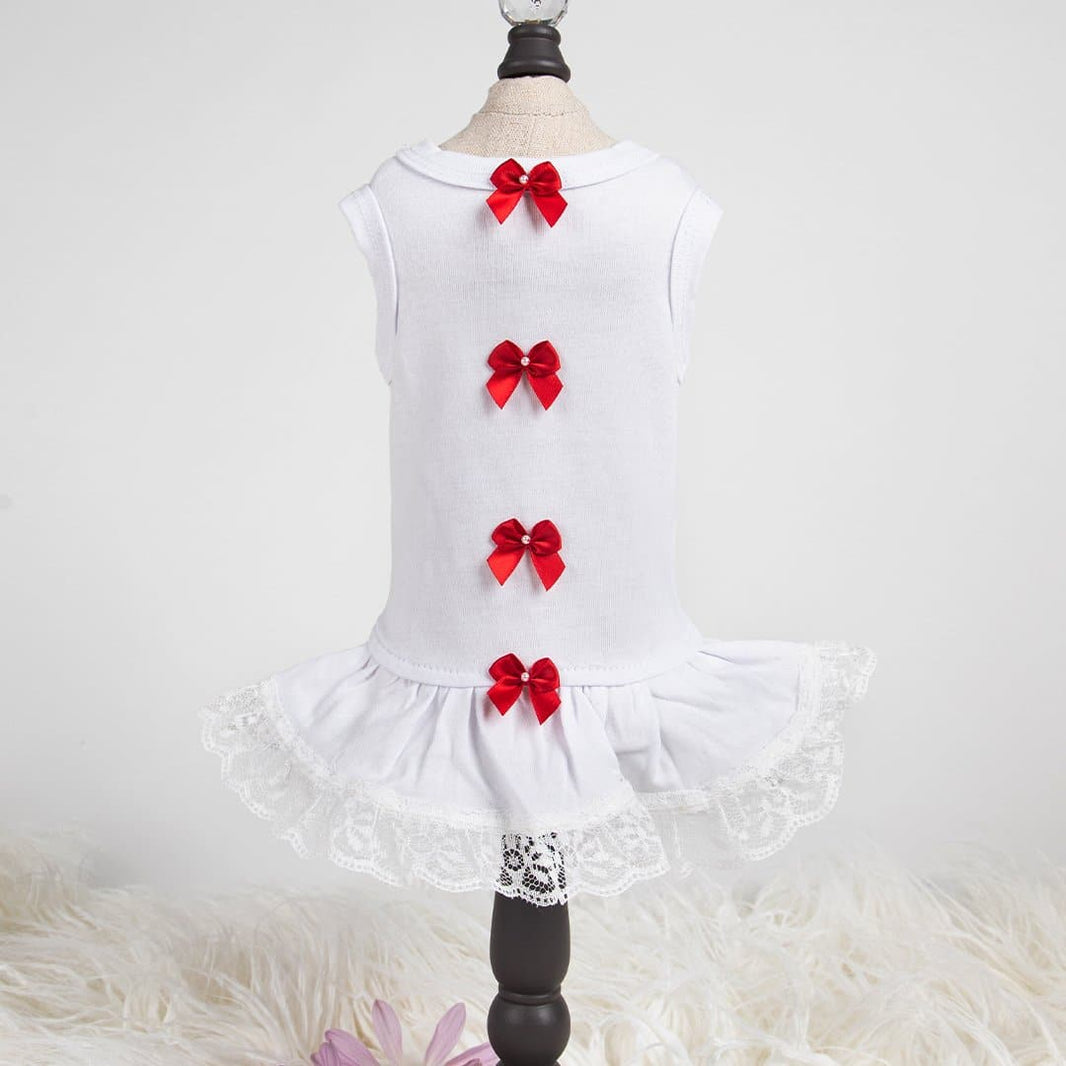 Sweetheart Dog Dress - White and Red Bow image 0