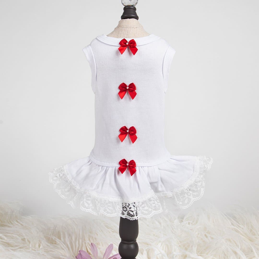 Sweetheart Dog Dress - White and Red Bow image 0