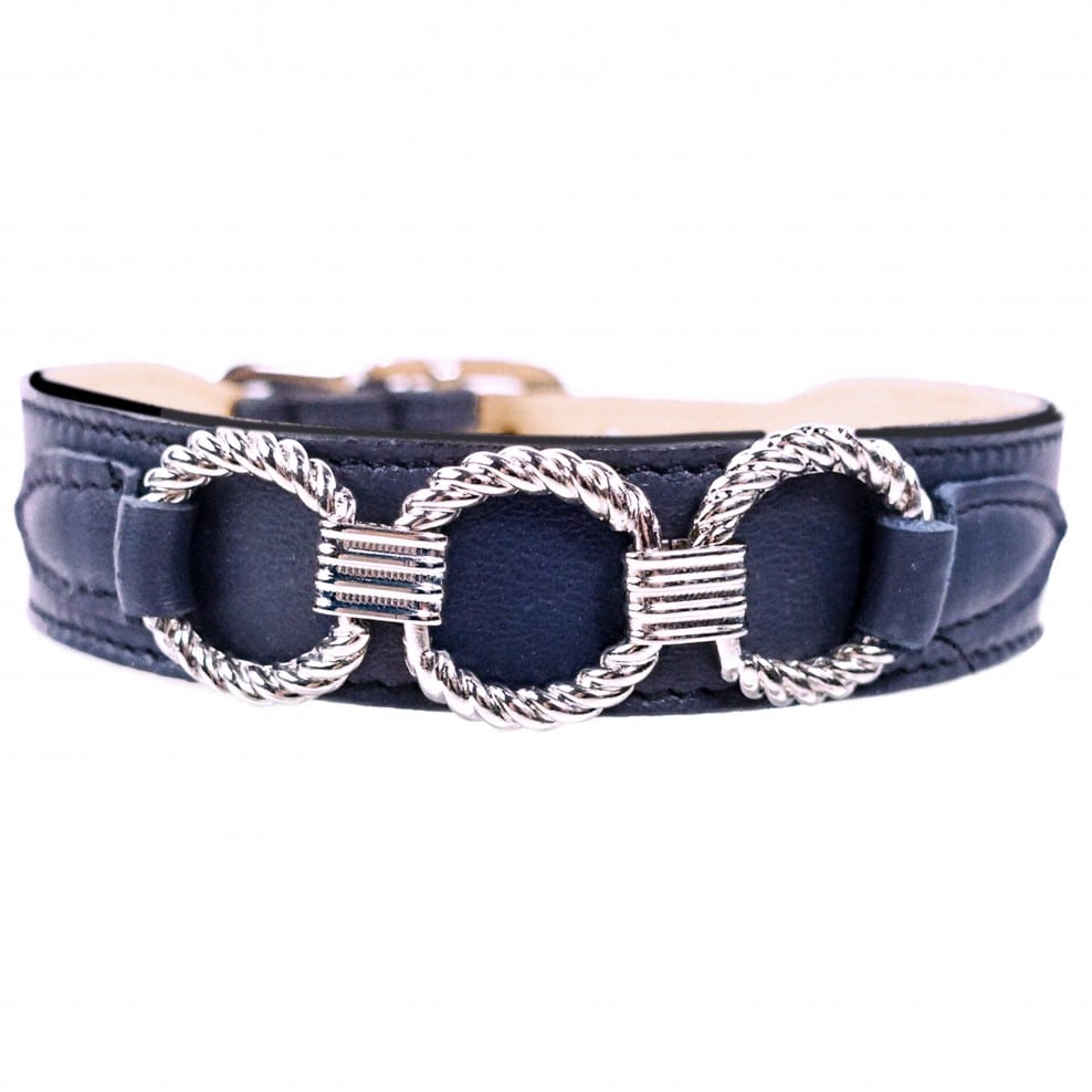 Athena in French Navy & Nickel Dog Collar image 0