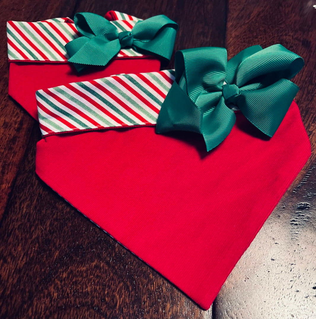 Red Corduroy Dog Bandana with Bow image 0