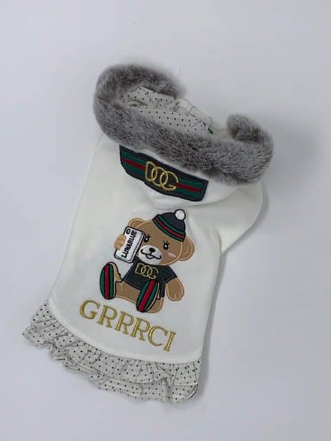 GRRRCI "Selfie Bear" Dog Hoodie with Lace - Ivory image 1