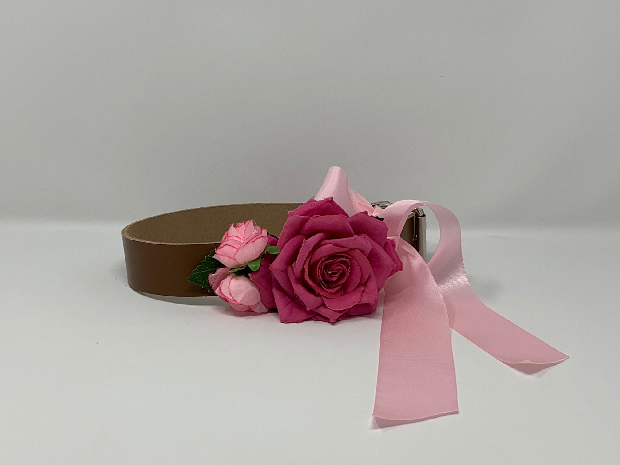 Tan Collar / Hot Pink Rose Dog Collar image 0