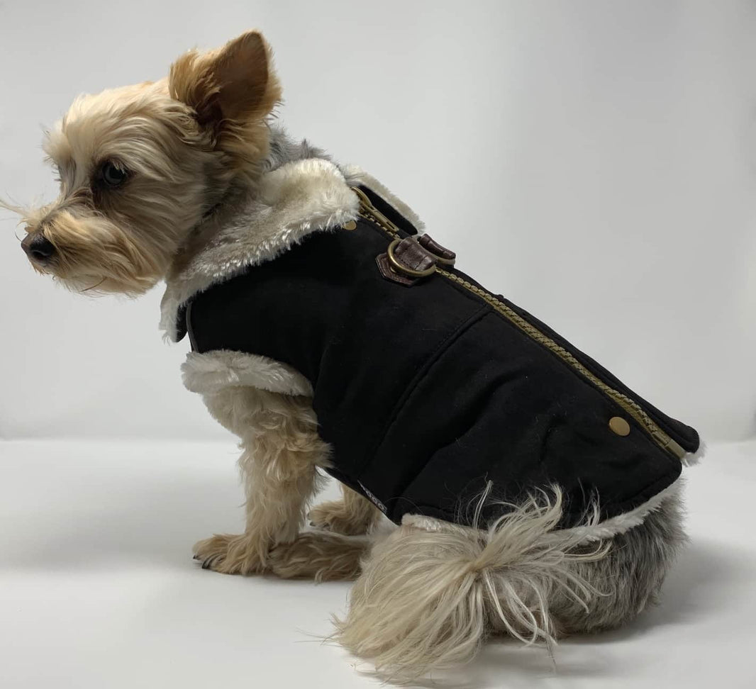 Furry Runner Dog Coat - Black image 1