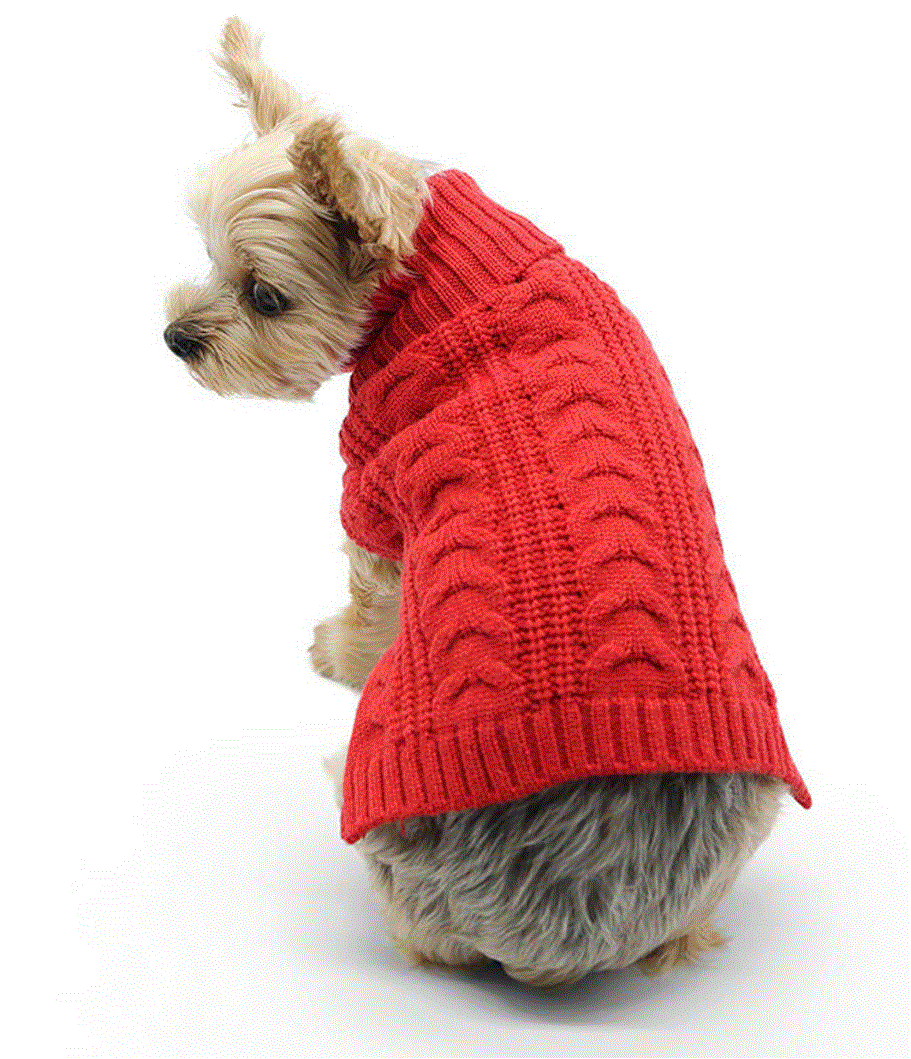 Cable Turtleneck Dog Sweater - Red image 1