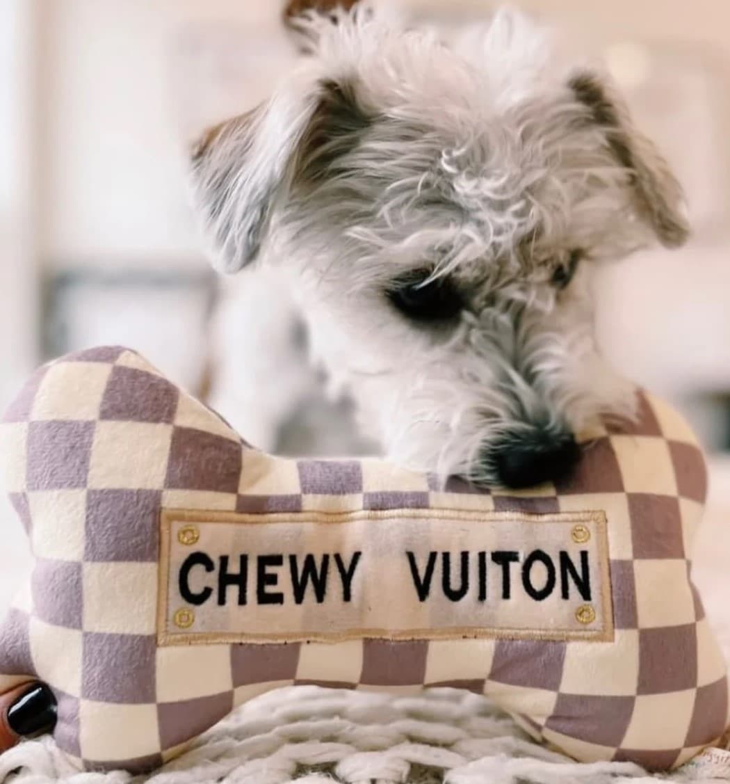 Checker Chewy Vuiton Bone Dog Toy image 0