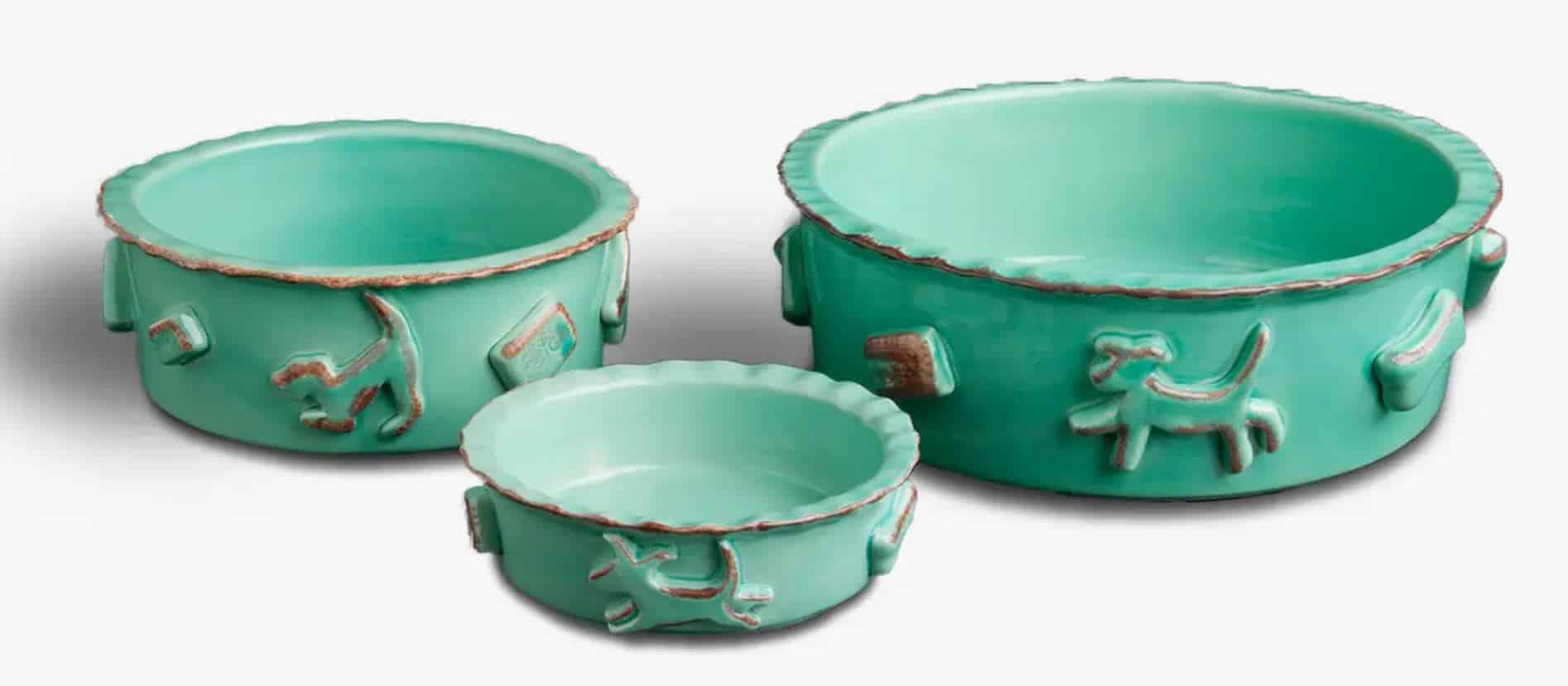 Ceramic Dog Food and Water Bowl - Aqua Green image 3