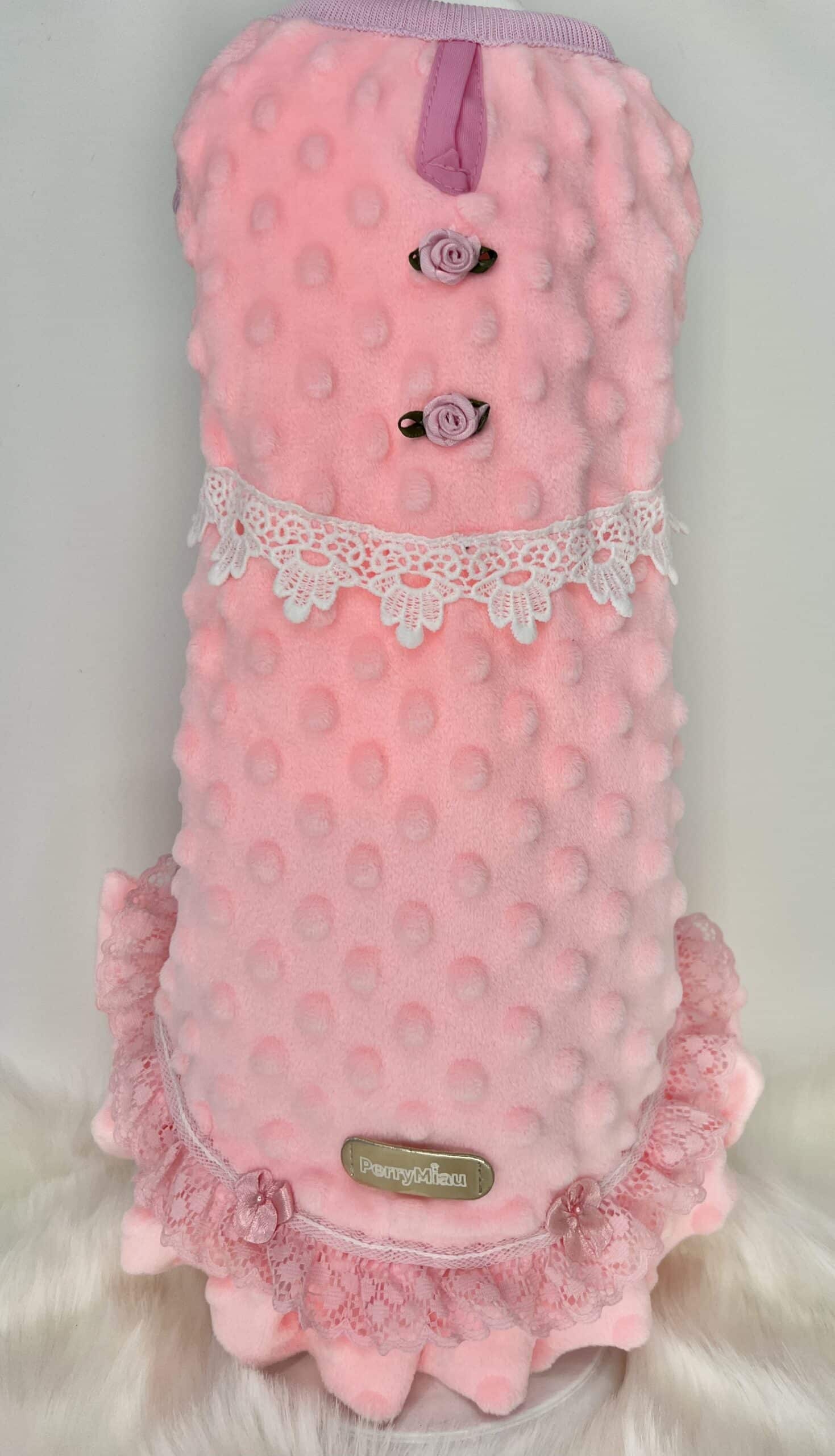 Minky Dots Fleece Empire Dog Dress - Baby Pink, X-Small image