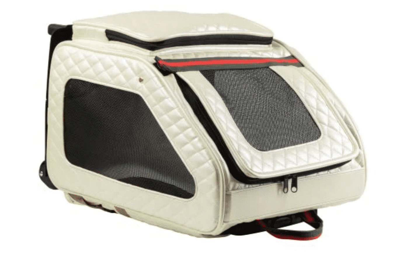 Rio Ivory Quilted with Designer Stripe Dog Carrier on Wheels image 2