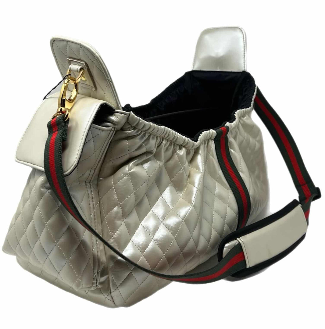 Gigi Dog Sling Ivory Quilted Carrier with Designer Stripe image 1