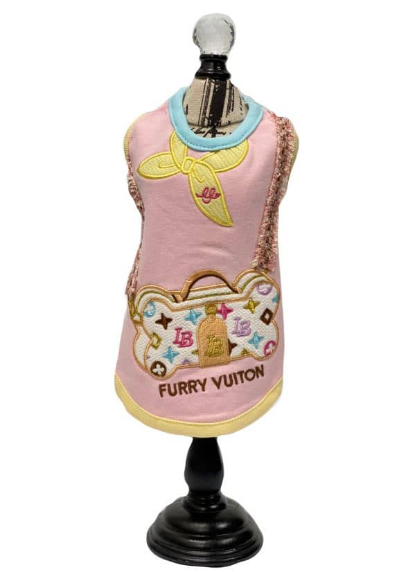 Furry Vuiton Bone Pochette Dog Tank - Pink image 0
