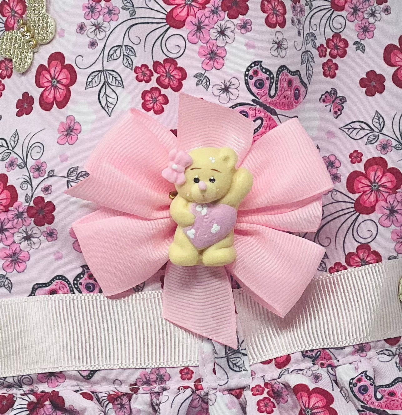 Rosa Florsitas Mariposas w/Sweet Bear Brooch Dog Dress - X-Large image