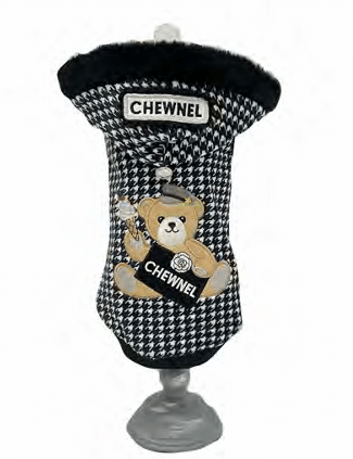 Chewnel Black Houndstooth Bear Dog Hoodie image 0