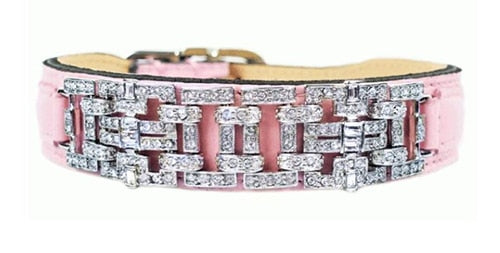 Haute Couture Art Deco Dog Collar in Sweet Pink & Nickel image 0