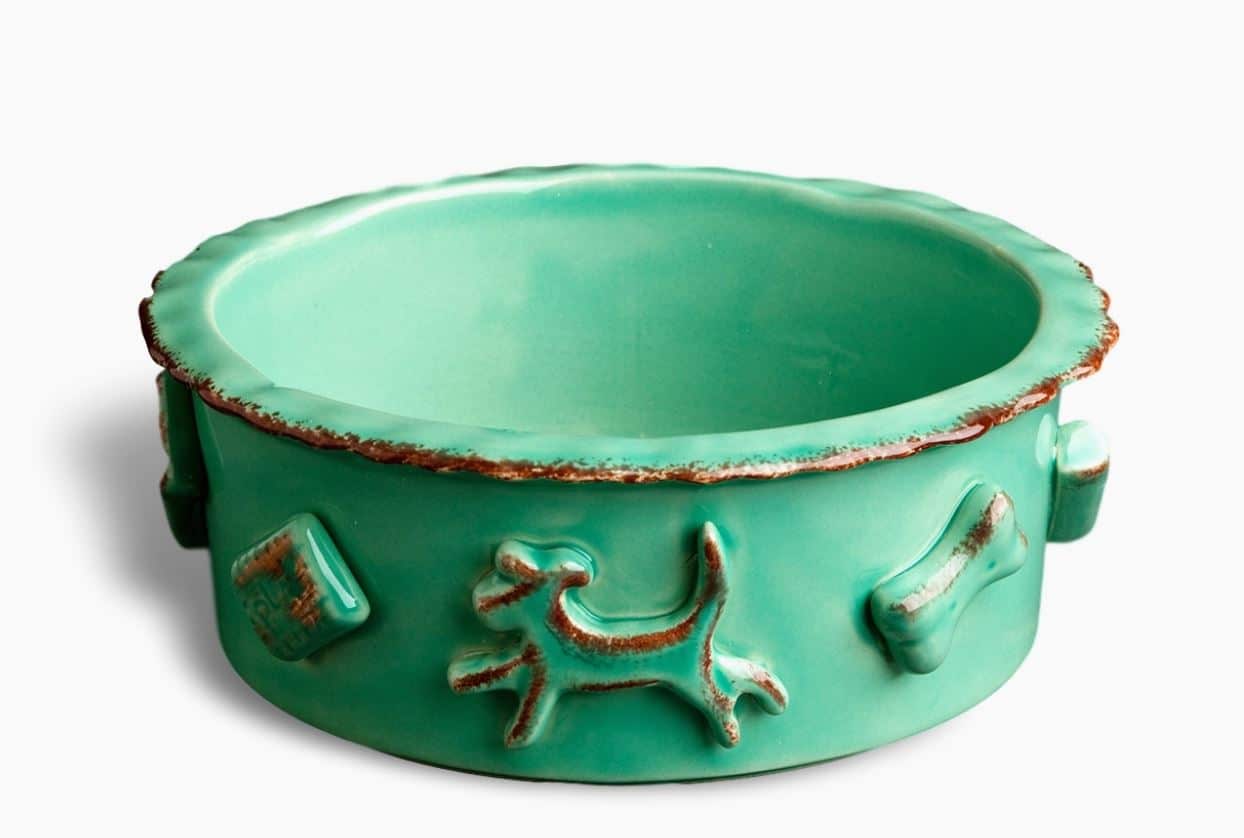 Ceramic Dog Food and Water Bowl - Aqua Green image 0