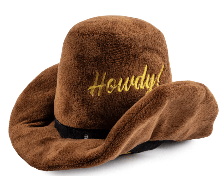 Brown 'Howdy' Cowboy Hat Dog Toy image 0