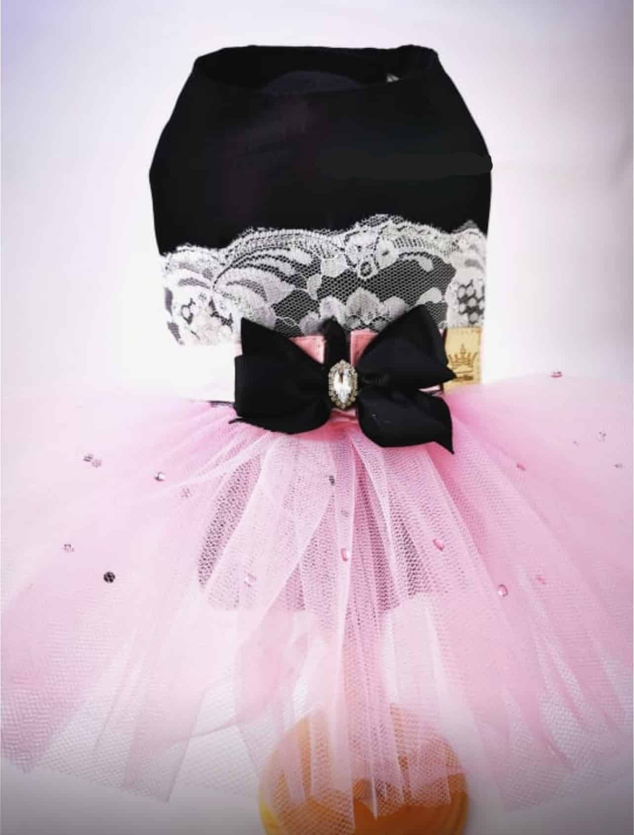 Bailarina Dog Dress Pink and Black with White Lace image 0
