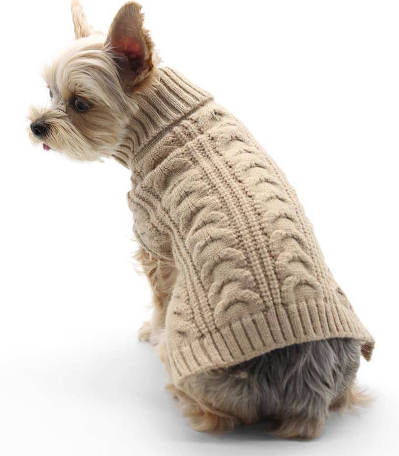Cable Turtleneck Dog Sweater - Beige image 1