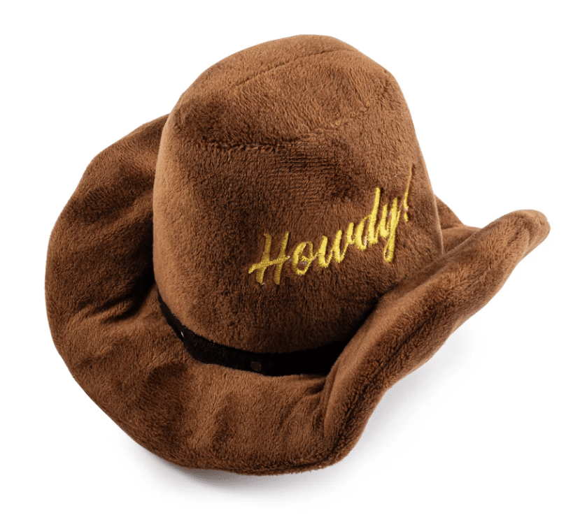 Brown 'Howdy' Cowboy Hat Dog Toy image 1