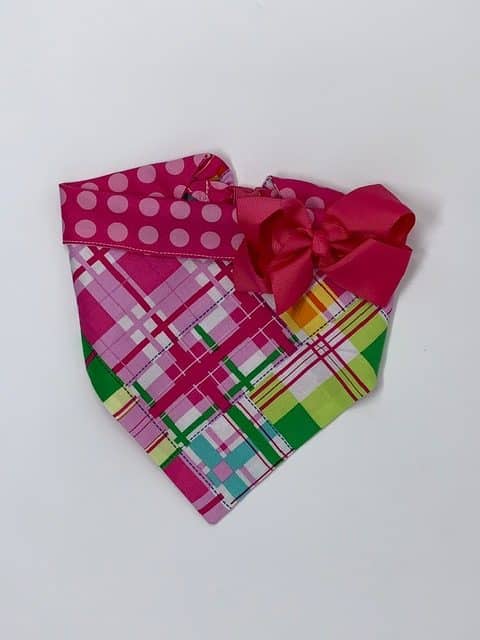 Pink Madras Dog Bandana with Bow image 2