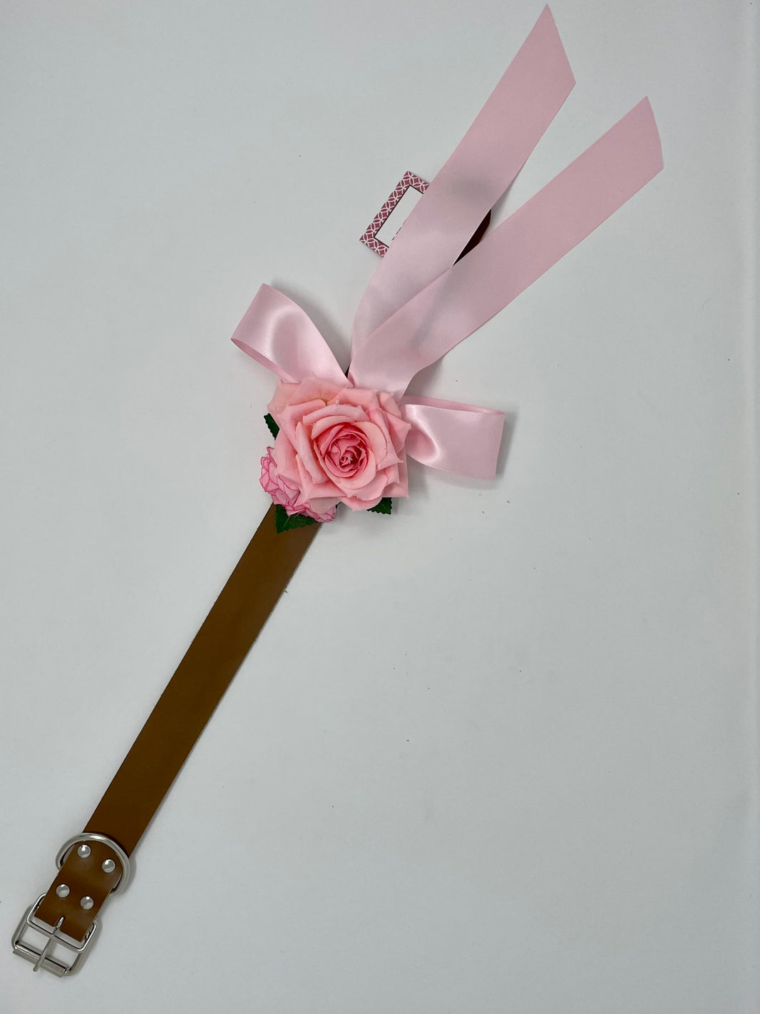 Tan Collar / Light Pink Rose Dog Collar image 1