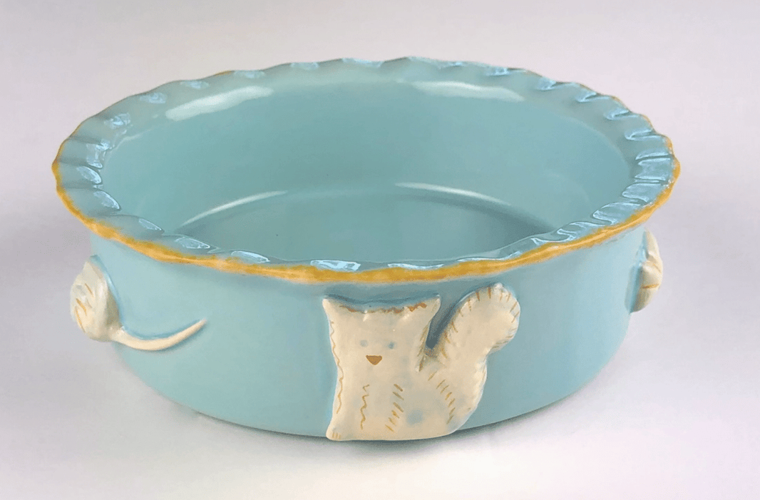 Ceramic Cat Food and Water Bowl - Sky Blue image 0