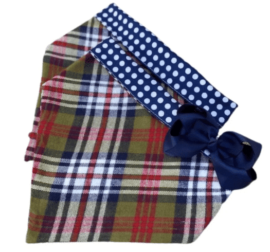 Olive & Navy Flannel Dog Bandana with Bow image 1