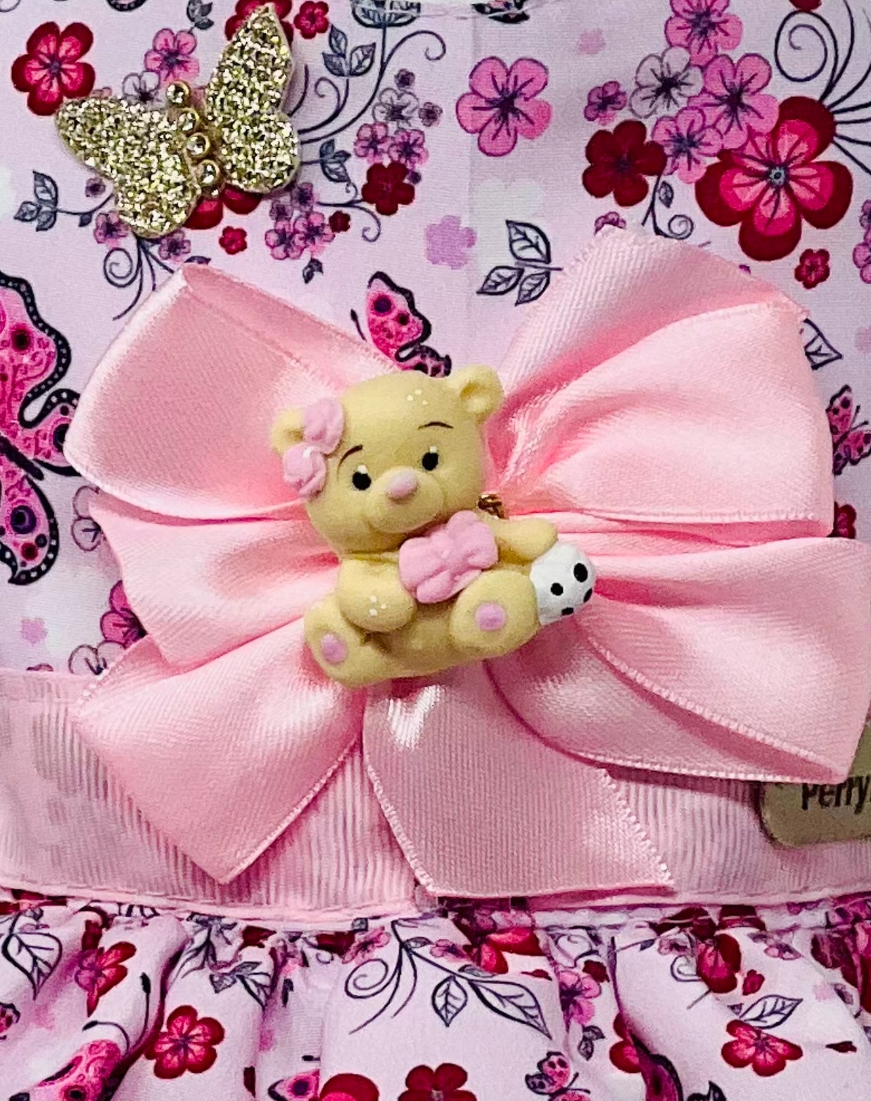 Rosa Florsitas Mariposas w/Sweet Bear Brooch Dog Dress - Small image