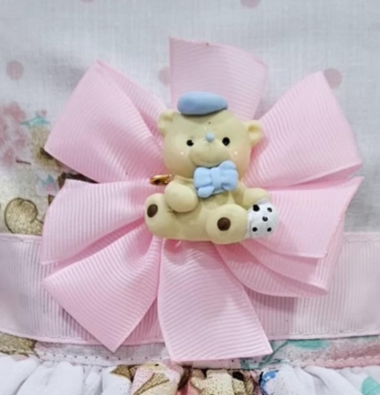Sweet Bunnies and Pink Dots Dog Dress with Bear Brooch - Small image