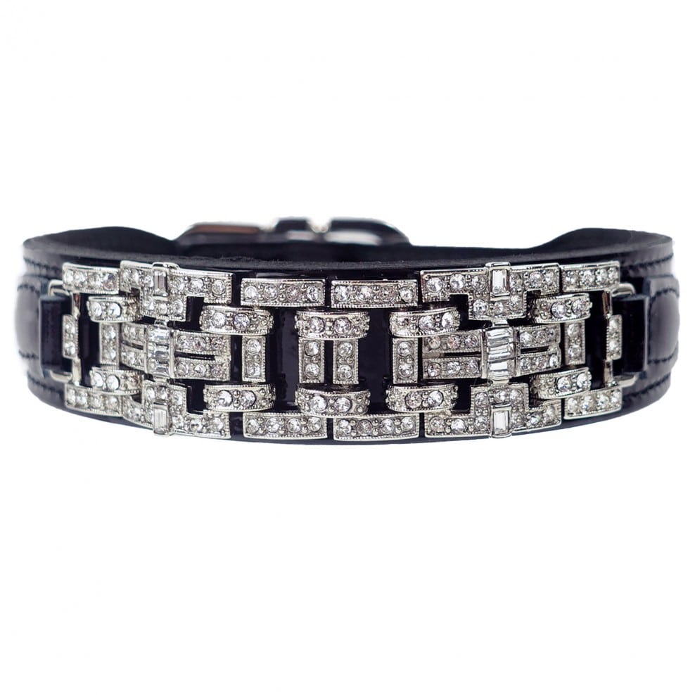 Haute Couture Art Deco Dog Collar in Black Patent & Nickel image 0