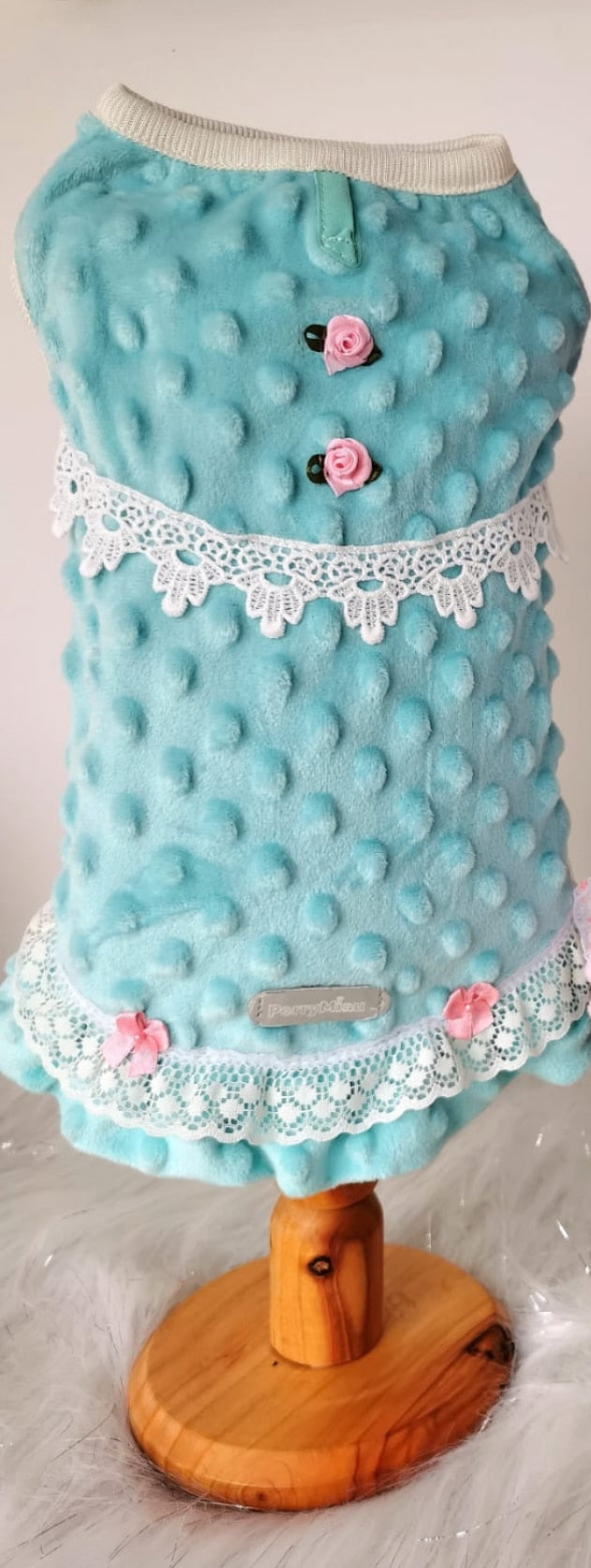 Minky Dots Fleece Empire Dog Dress - Teal Blue, X-Large image