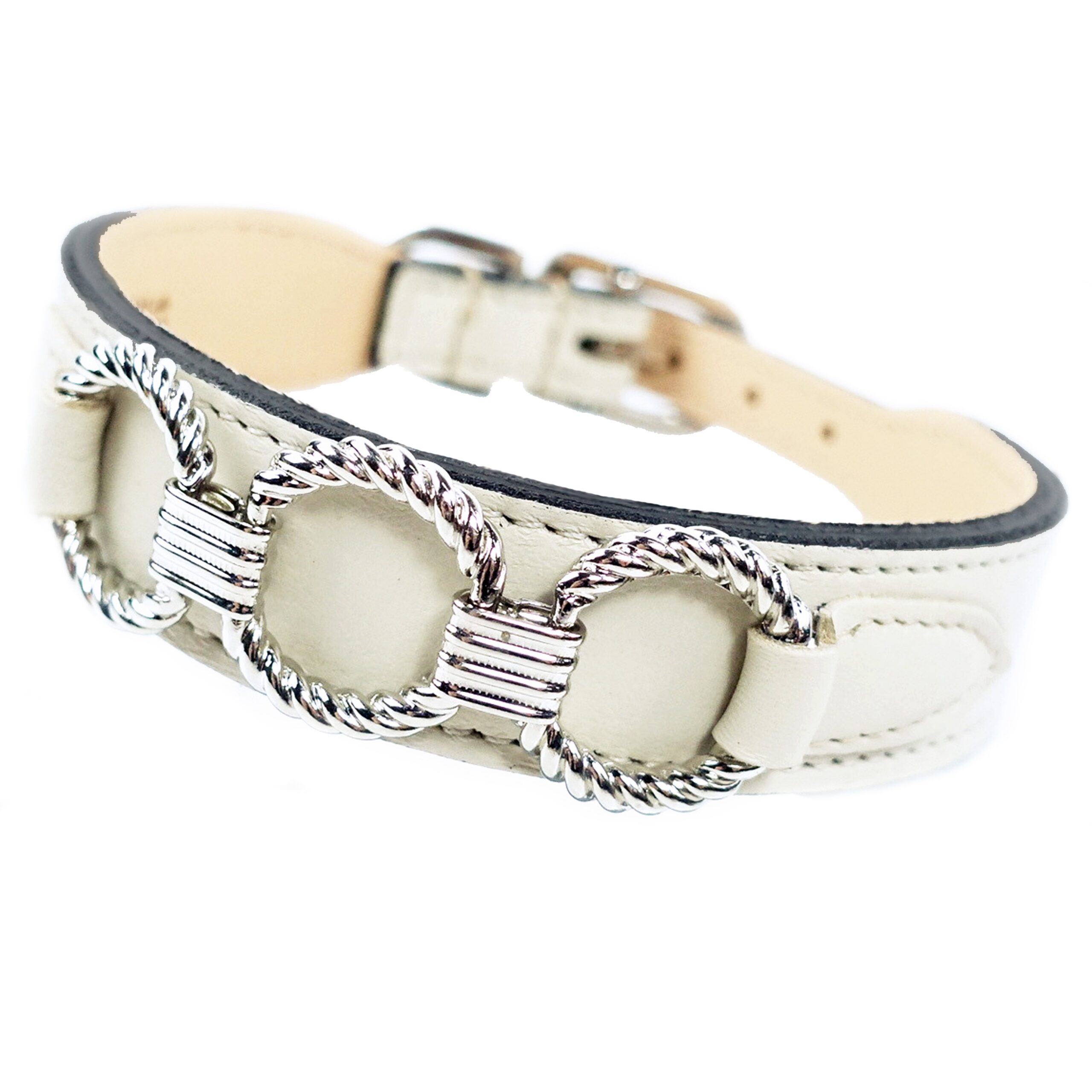 Athena Dog Collar in Eggshell & Nickel