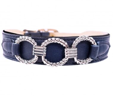 Athena Dog Collar in French Navy & Nickel