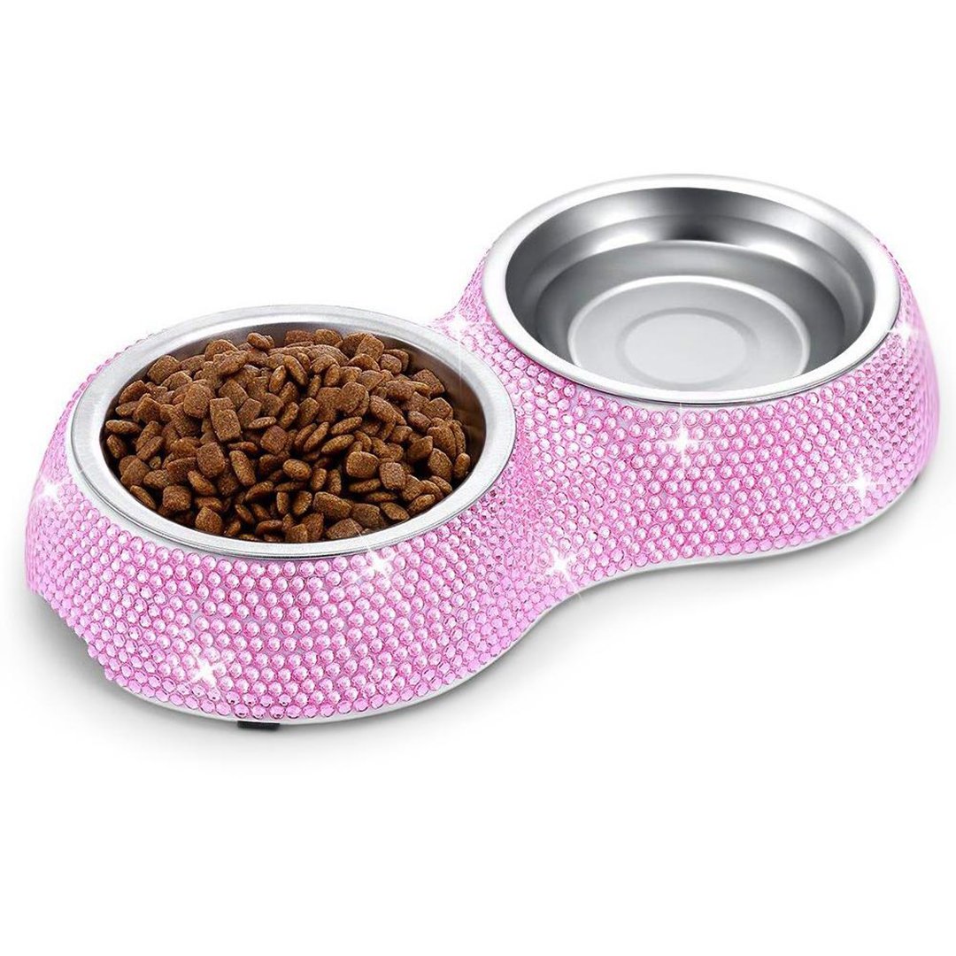 Crystal Dining Dog Bowl - Pink