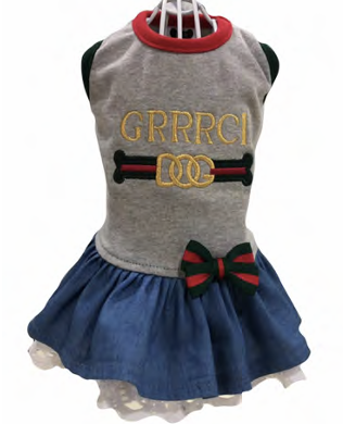 PUCCI Cafe GRRRCI Light Gray Denim Lace Dog Dress