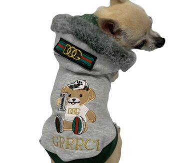 GRRRCI "Selfie Bear" Dog Hoodie - Gray
